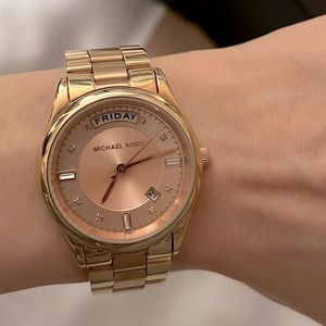 Michael Kors rose gold stainless CZ diamond datejust watch Rolex inspired